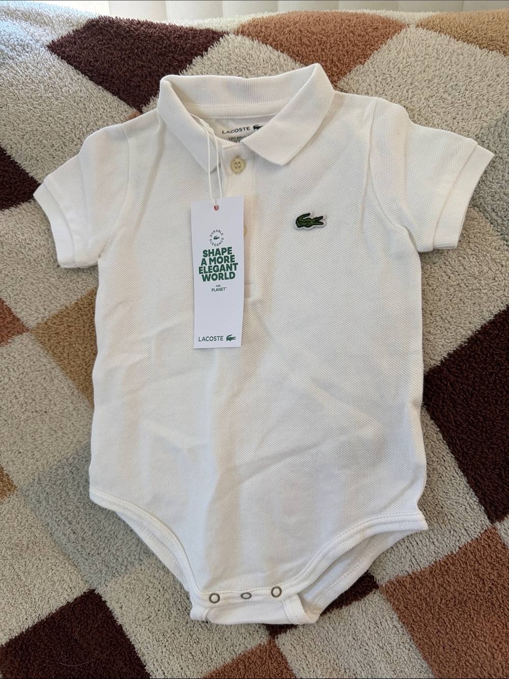 Lacoste White Baby Polo Bodysuit with Green Croc Emblem